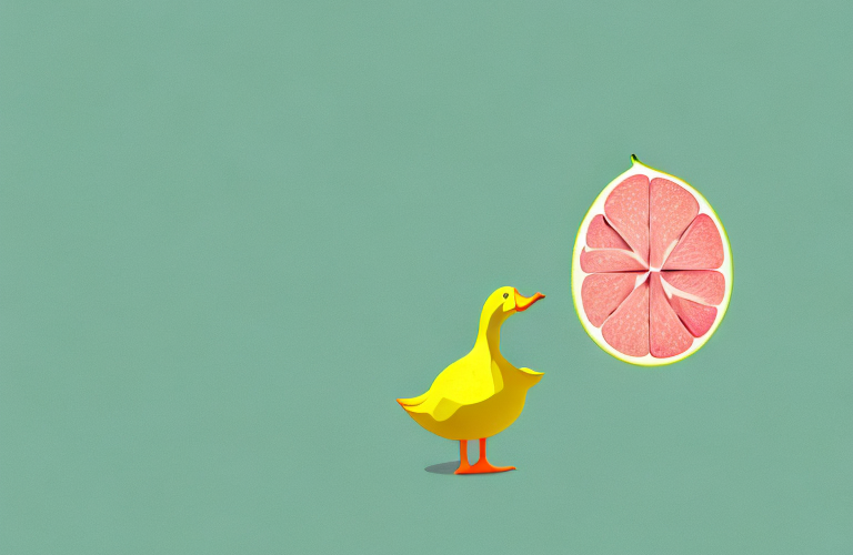 A duck eating a guava