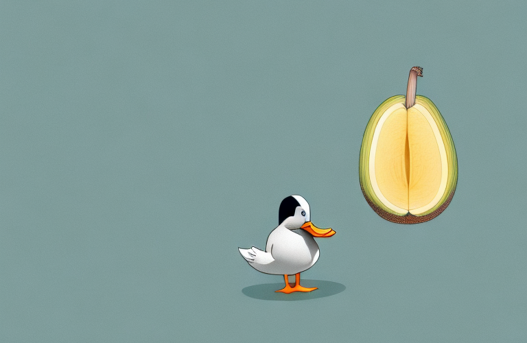 A duck eating a jackfruit