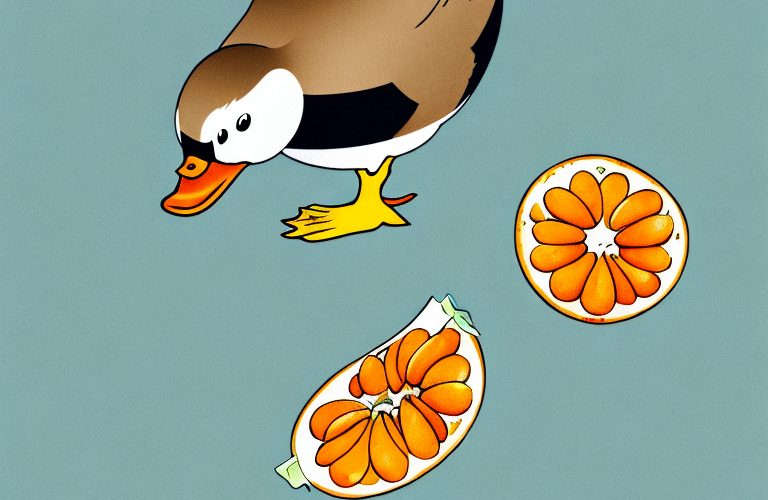 A duck eating a kumquat