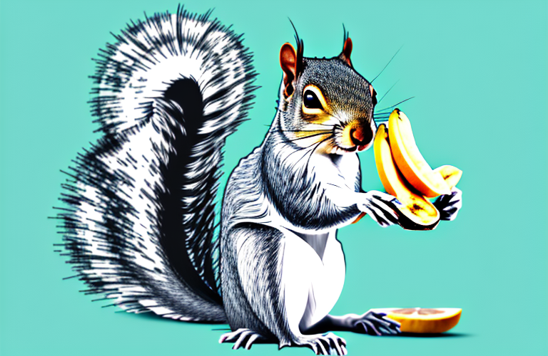 A squirrel eating a banana