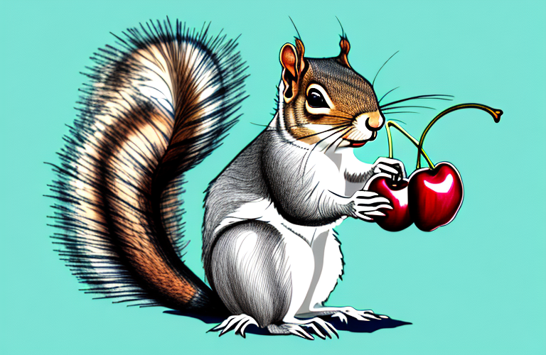 A squirrel eating a cherry