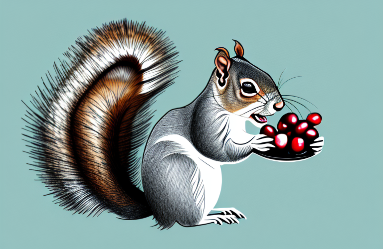 A squirrel eating a cranberry