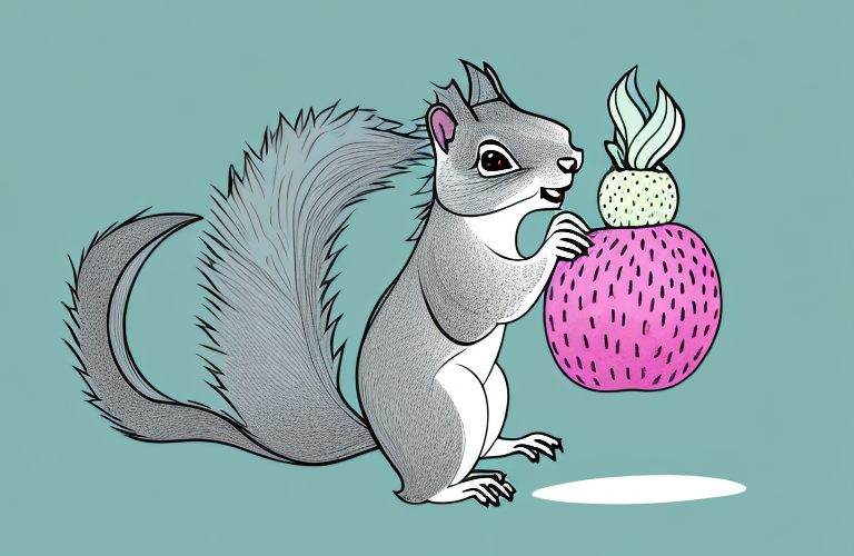 A squirrel eating a dragon fruit