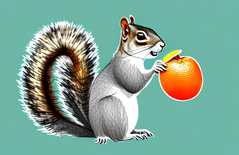 A squirrel eating a bergamot orange