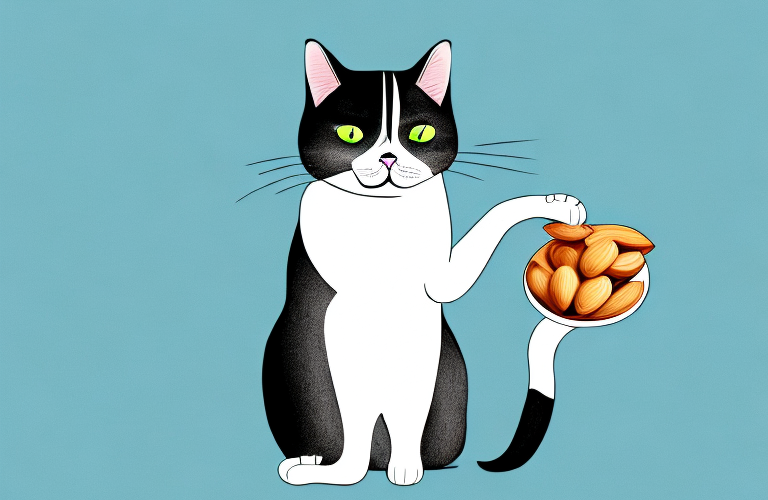 A cat eating an almond