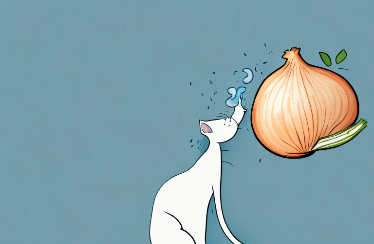 A cat eating an onion