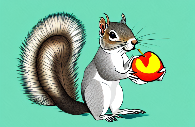 A squirrel eating a loquat
