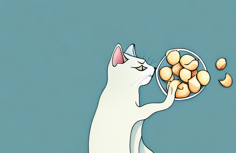 A cat eating a macadamia nut