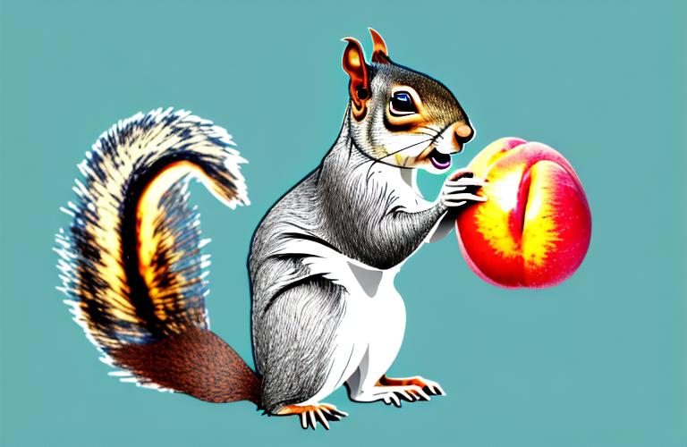 A squirrel eating a nectarine