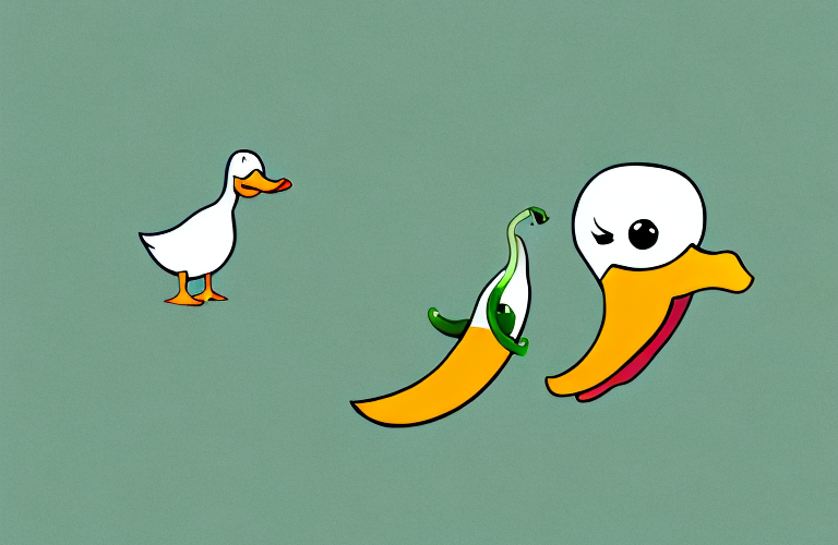 A duck eating a jalapeno pepper