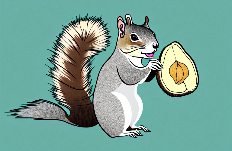 A squirrel eating a breadfruit