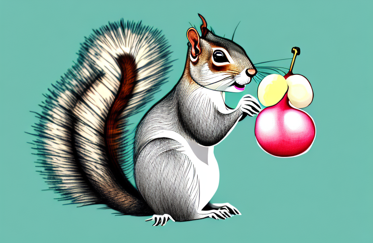 A squirrel eating a lychee fruit