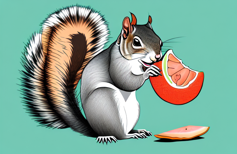 A squirrel eating a mamey fruit