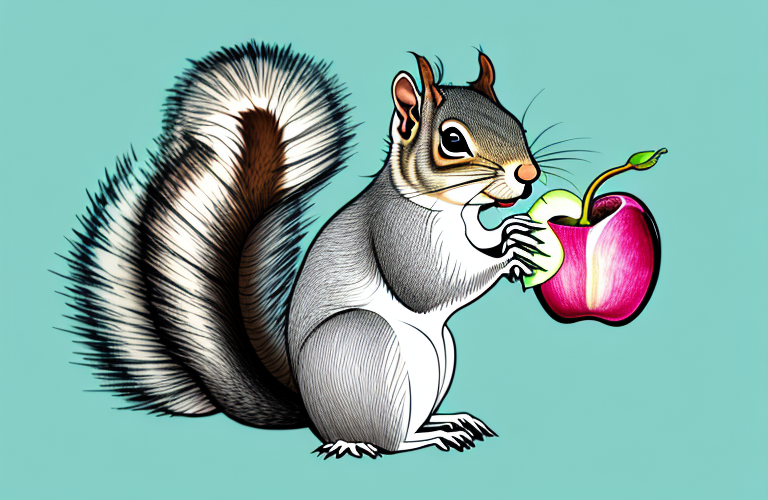 A squirrel eating a rose apple