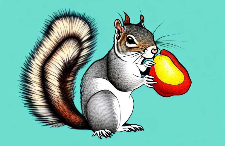 A squirrel eating a sapodilla fruit