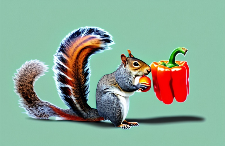 A squirrel eating a bell pepper