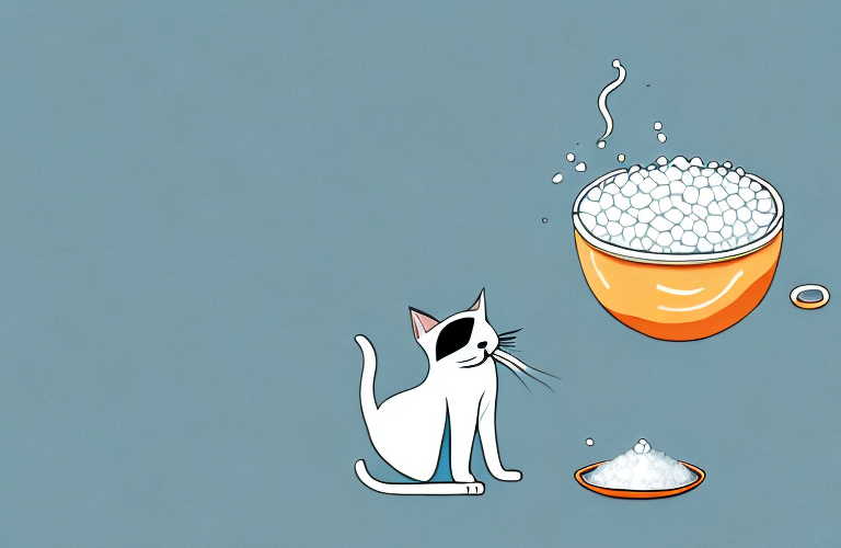 A cat eating a bowl of salt