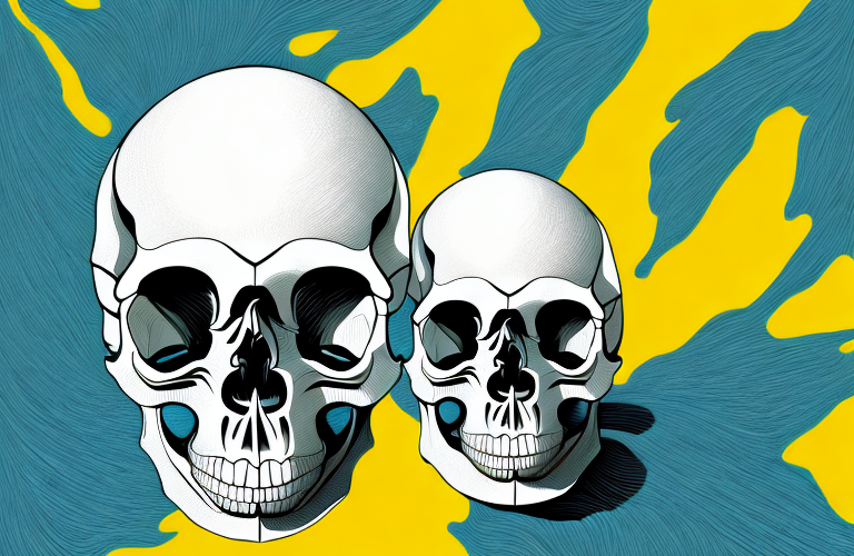 A human skull with a bright yellow background