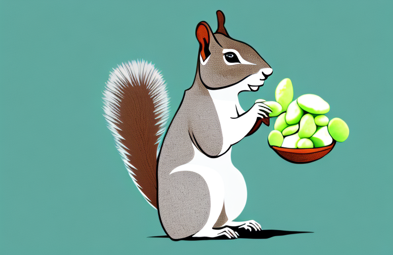 A squirrel holding an edamame pod in its paws