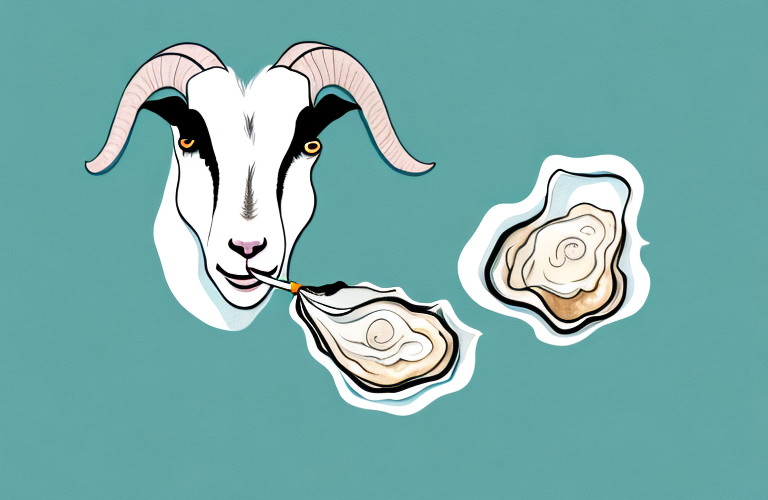 A goat eating an oyster
