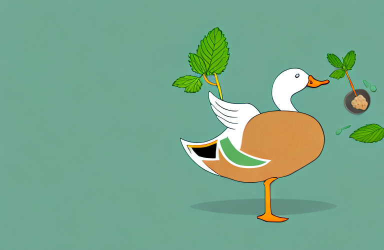 A duck eating a mint leaf
