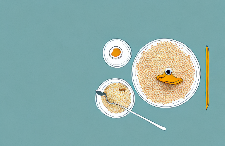 A duck eating couscous