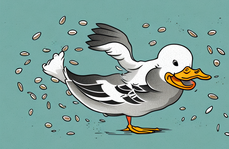 A duck eating hemp seed