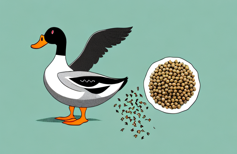 A duck eating pigeon peas