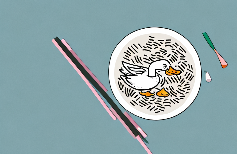 A duck eating jasmine rice