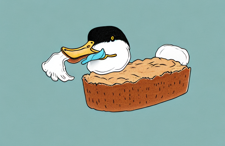 A duck eating banana bread