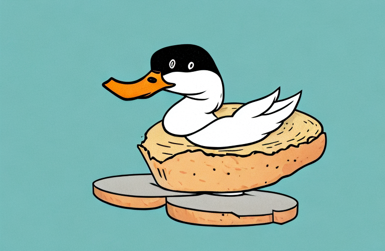 A duck eating a slice of sourdough bread