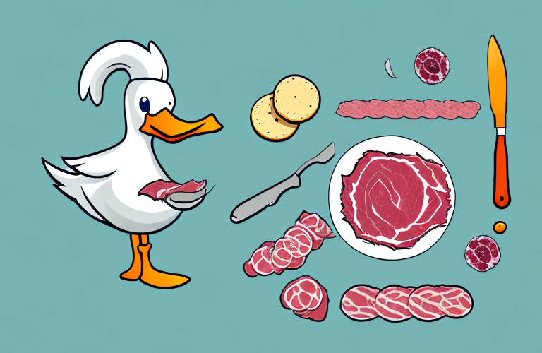 A duck eating raw meat