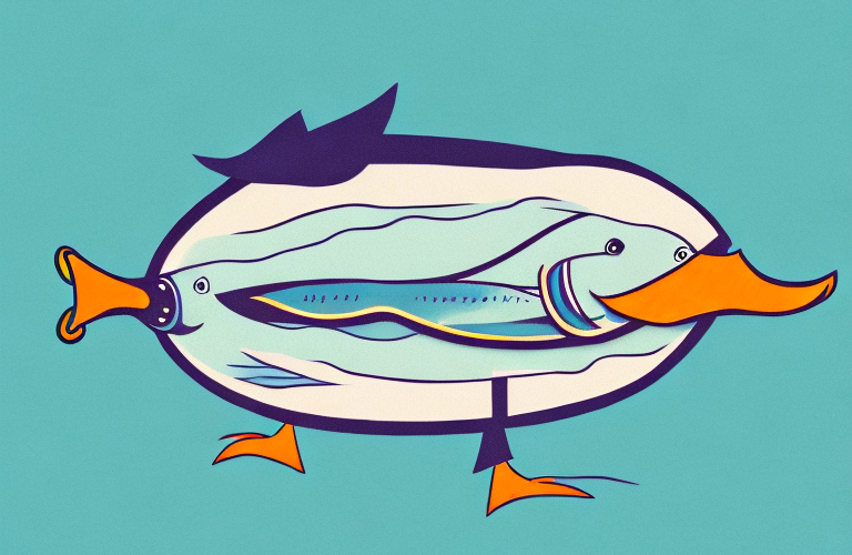 A duck eating a tuna fish