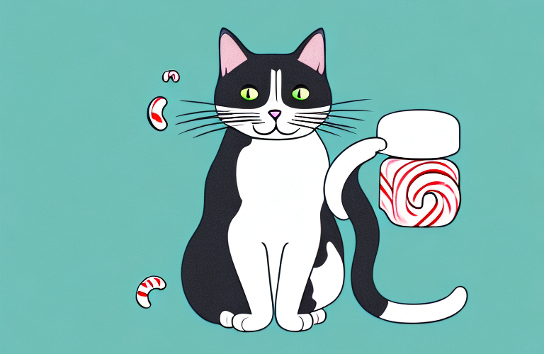 A cat eating a peppermint candy