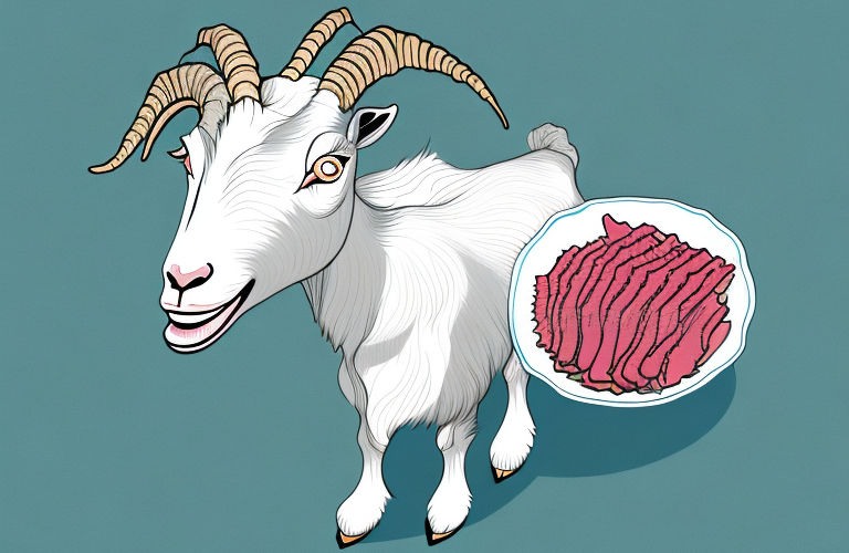 A goat eating corned beef