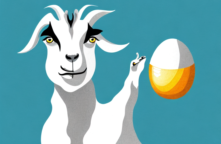 A goat eating an egg white
