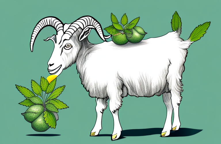 A goat eating a lemon balm plant