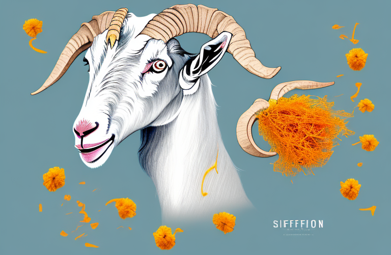A goat eating saffron flowers