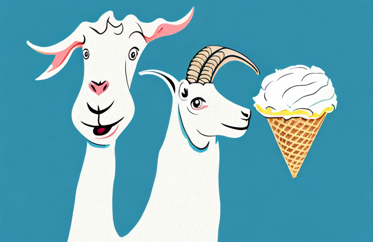 A goat eating a vanilla ice cream cone