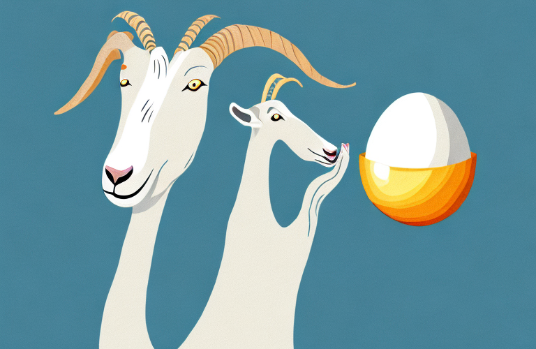 A goat eating an egg