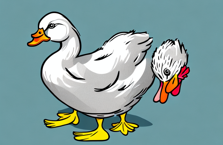 A duck eating a chicken foot