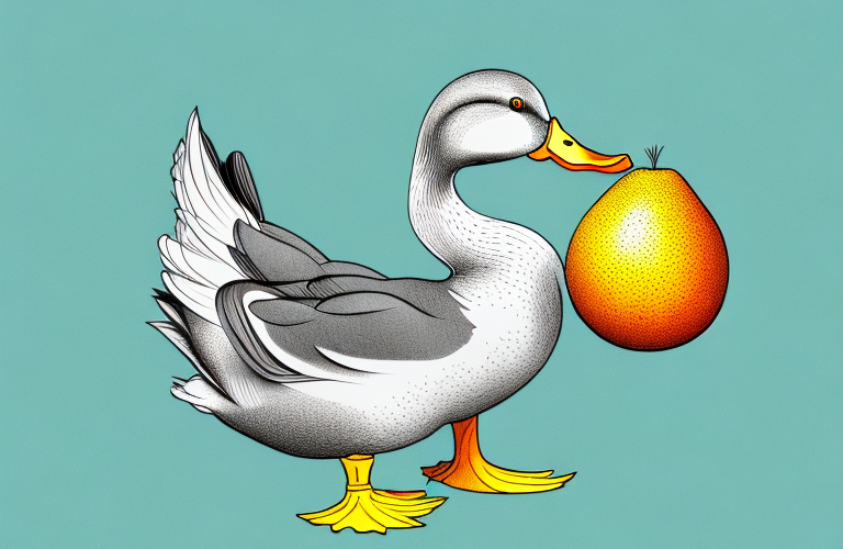 A duck eating a bergamot fruit