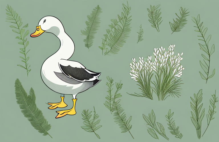 A duck eating cicely plants