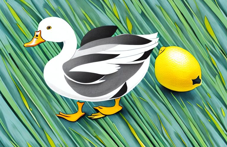 A duck eating lemon grass