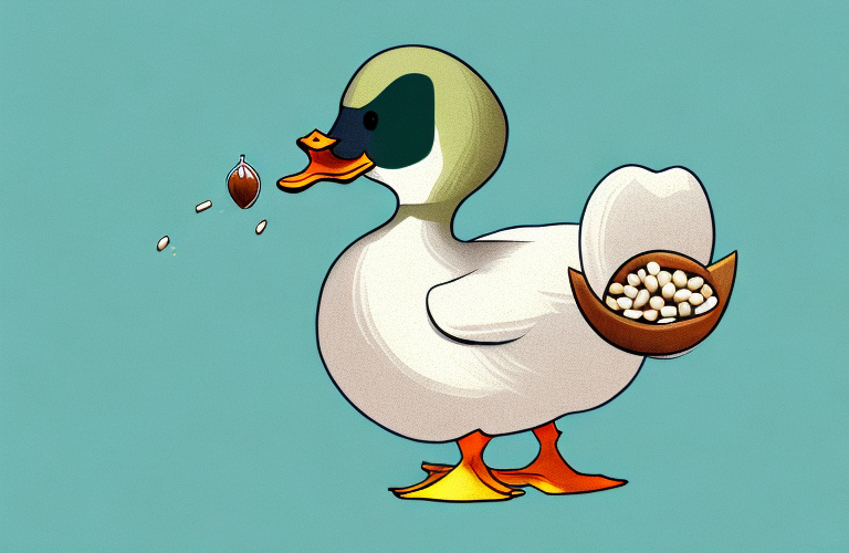 A duck eating a nutmeg seed