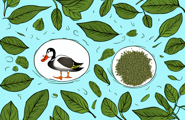 A duck eating oregano leaves