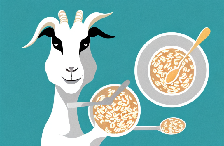A goat eating oatmeal from a bowl