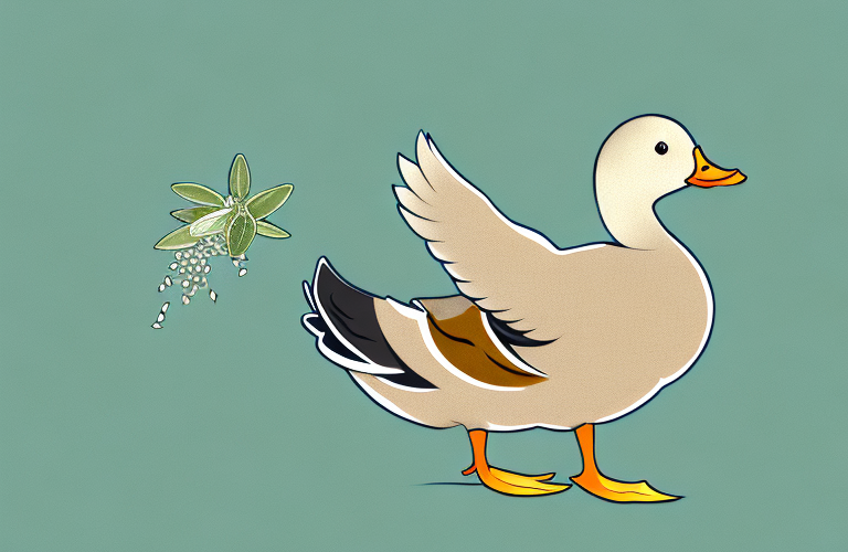 A duck eating a sage leaf