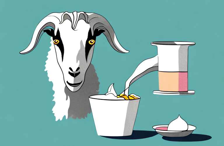 A goat eating yogurt