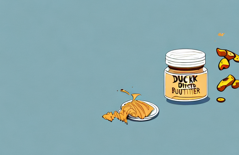 A duck eating peanut butter